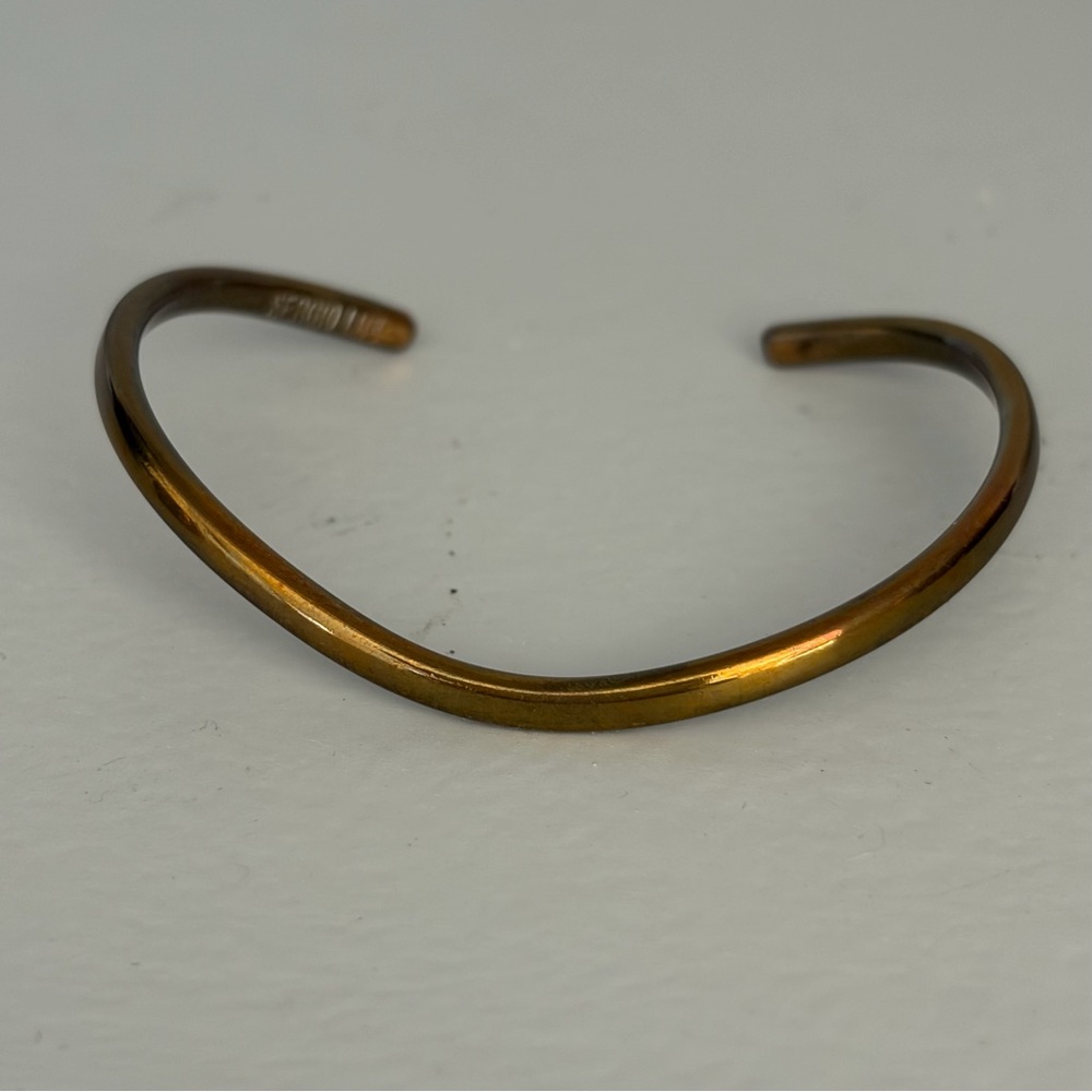Sergio Lub Thin Brass Copper Cuff Bracelet 
Signed Stamped SIZE: Small Designer - Picture 2 of 7
